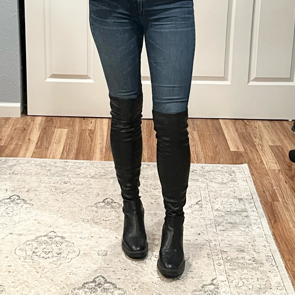 Zara Black Over The Knee Biker Boots